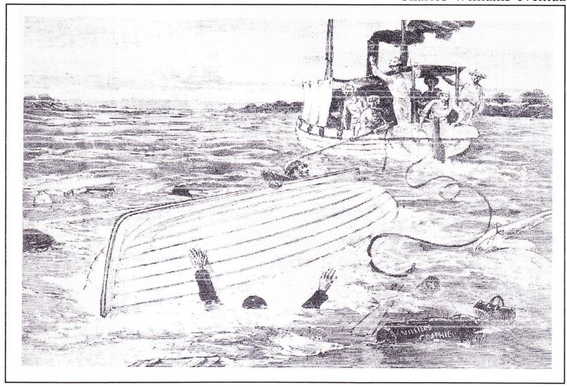 Illustration of Charles Williams overboard in the Nile, 1884